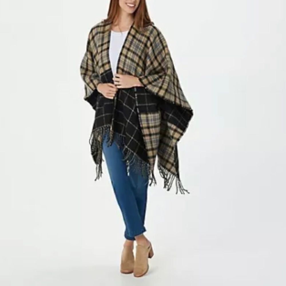 Isaac Mizrahi Live! Mixed Plaid Reversible Ruana